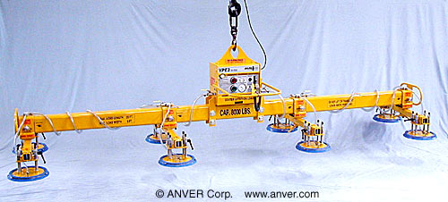ANVER Electric Powered Heavy Duty Vacuum Generator with Eight Pad Lifting Frame for Lifting & Handling Steel Sheet 20 ft x 8 ft (6.1 m x 2.4 m) up to 8000 lb (3627 kg)